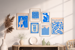 Set of 6 Blue Blossom:Digital Art Prints, Matisse-Inspired
