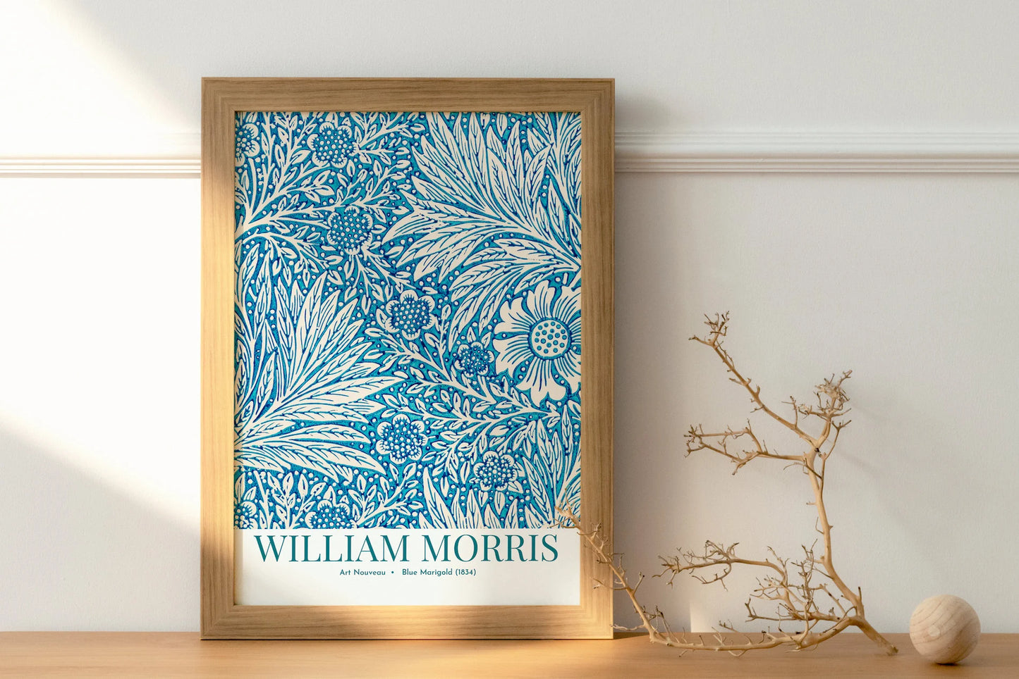 William Morris Blue Leafs - Vintage Digital Art Print