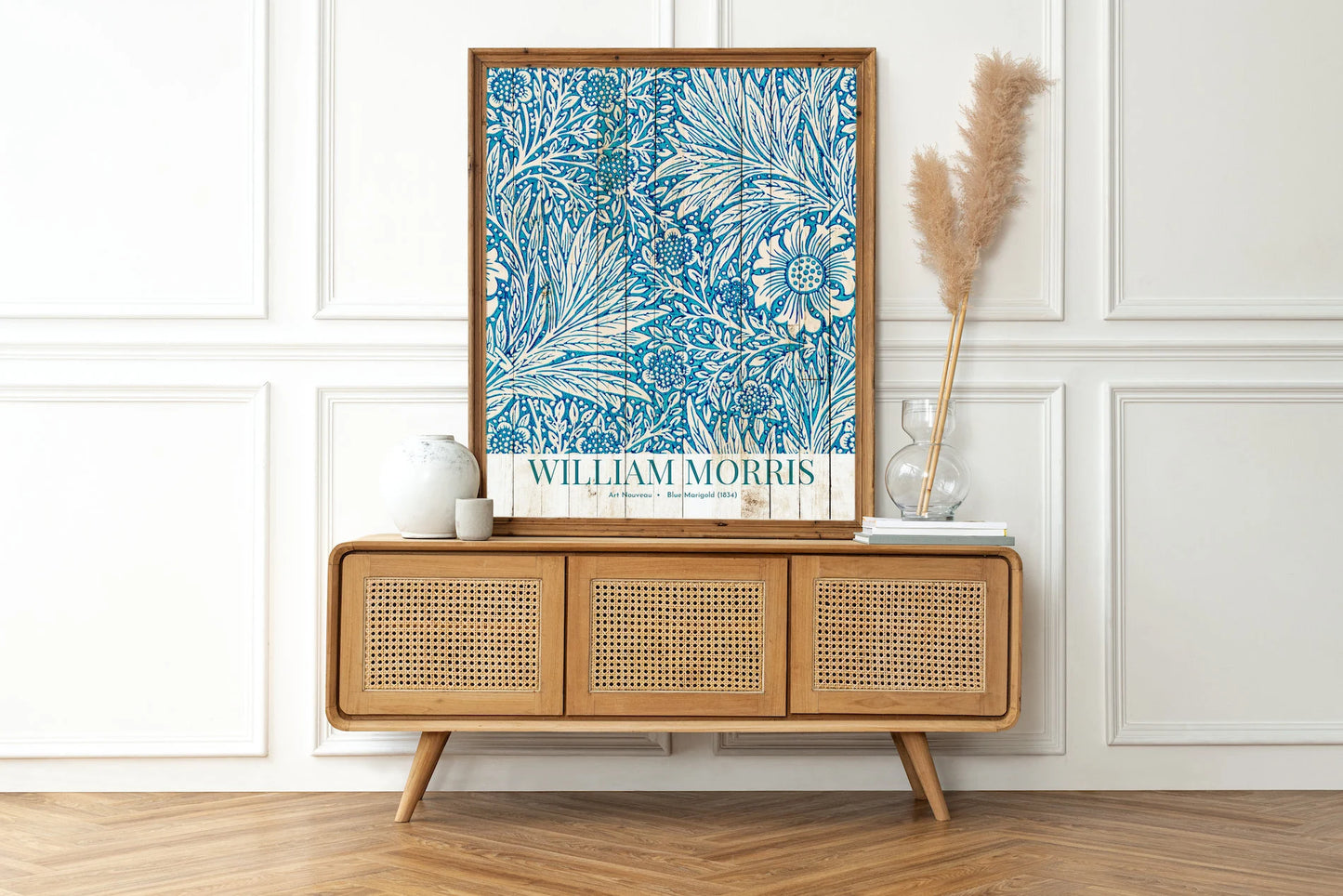 William Morris Blue Leafs - Vintage Digital Art Print