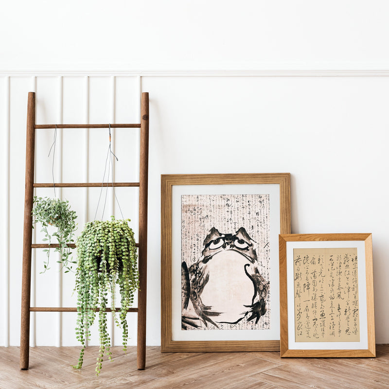 Set of 2 Japanese Art Prints - Frog and Calligraphy